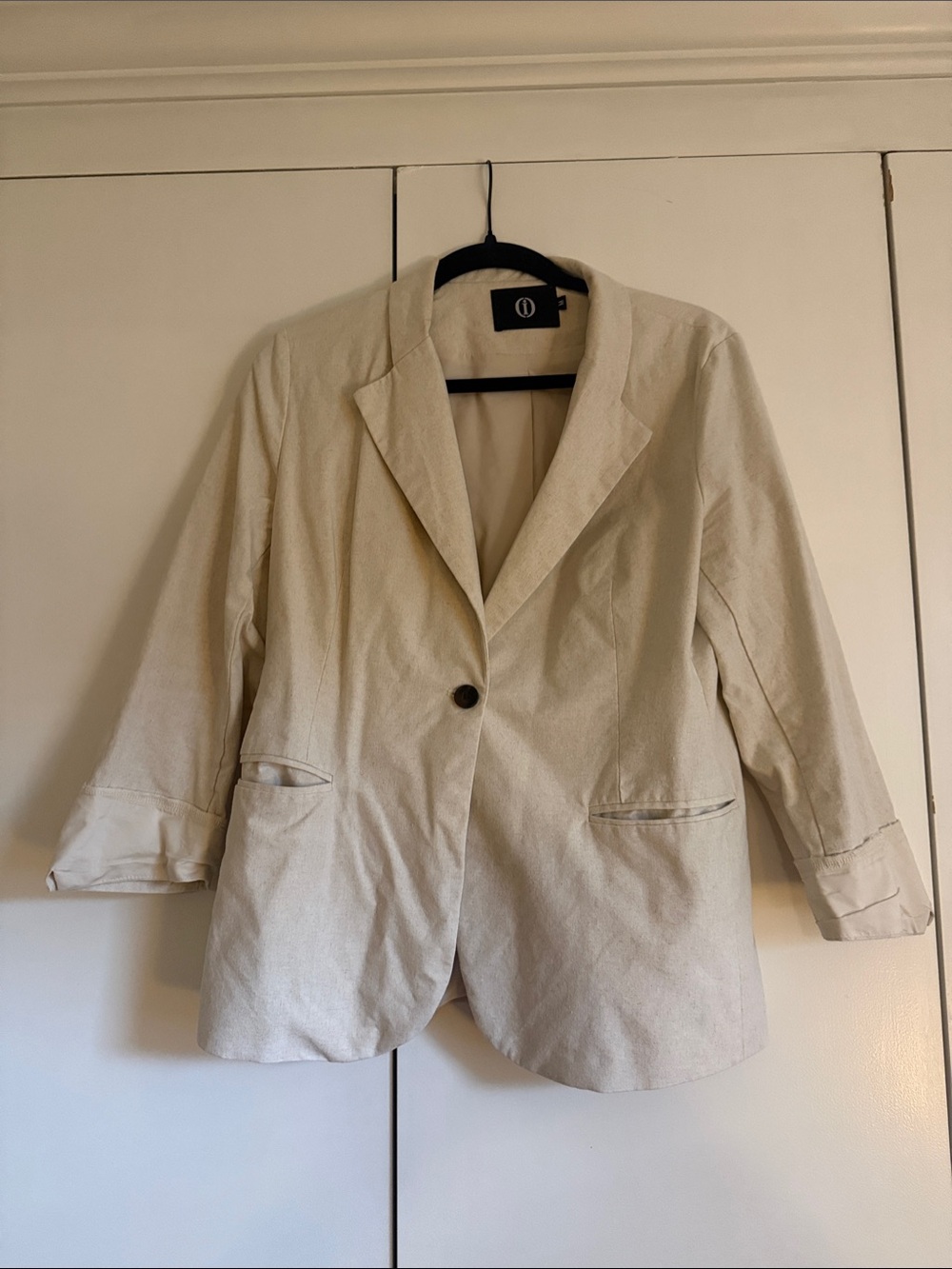 Women's Cream Single-Button Blazer - Minimal Tailored Jacket - Medium - $12